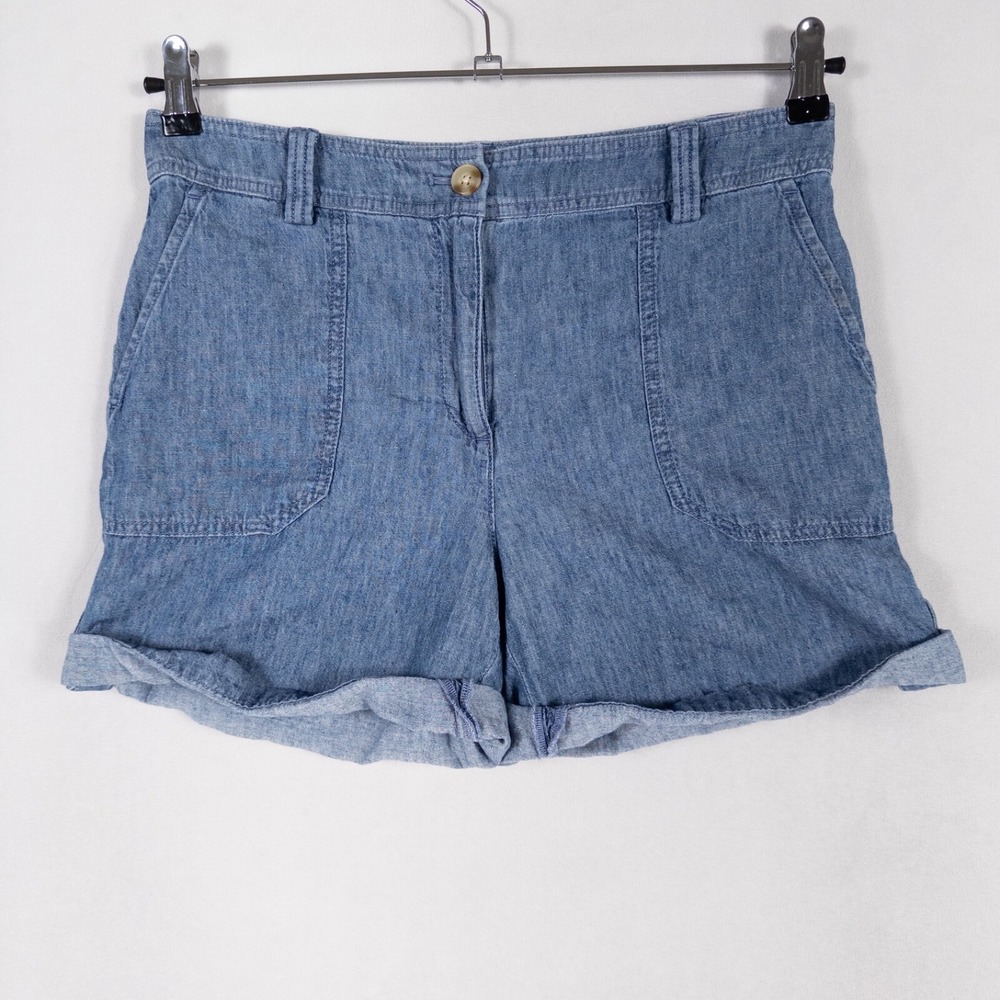 Talbots Shorts Women 6 PETITE Blue Linen Blend Lightweight Chambray Cuffed